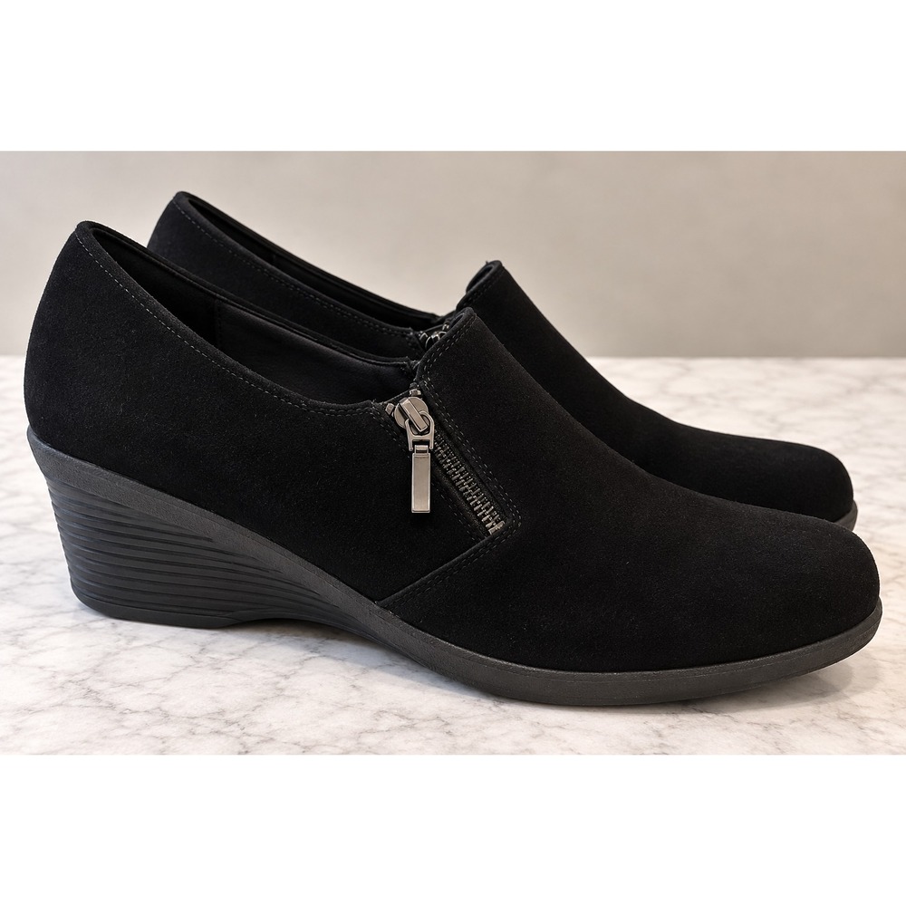 SOLESENSEABILITY Size 8 Shoes Slip On Black Wedge Heel Comfort Cushion Travel